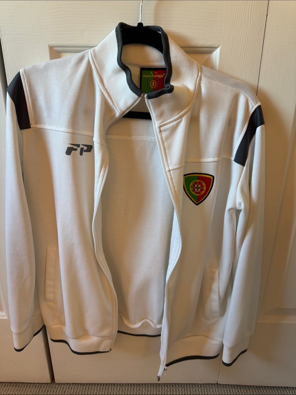 White Full-Zip Track Jacket with Crest